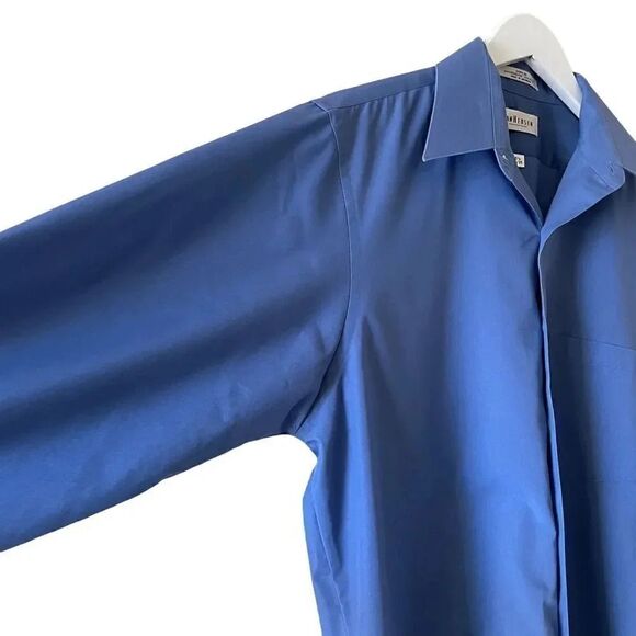 Van Heusen Poplin Blue Long Sleeves Cotton Blend Button DownShirt SZ 34/35 - Picture 7 of 11